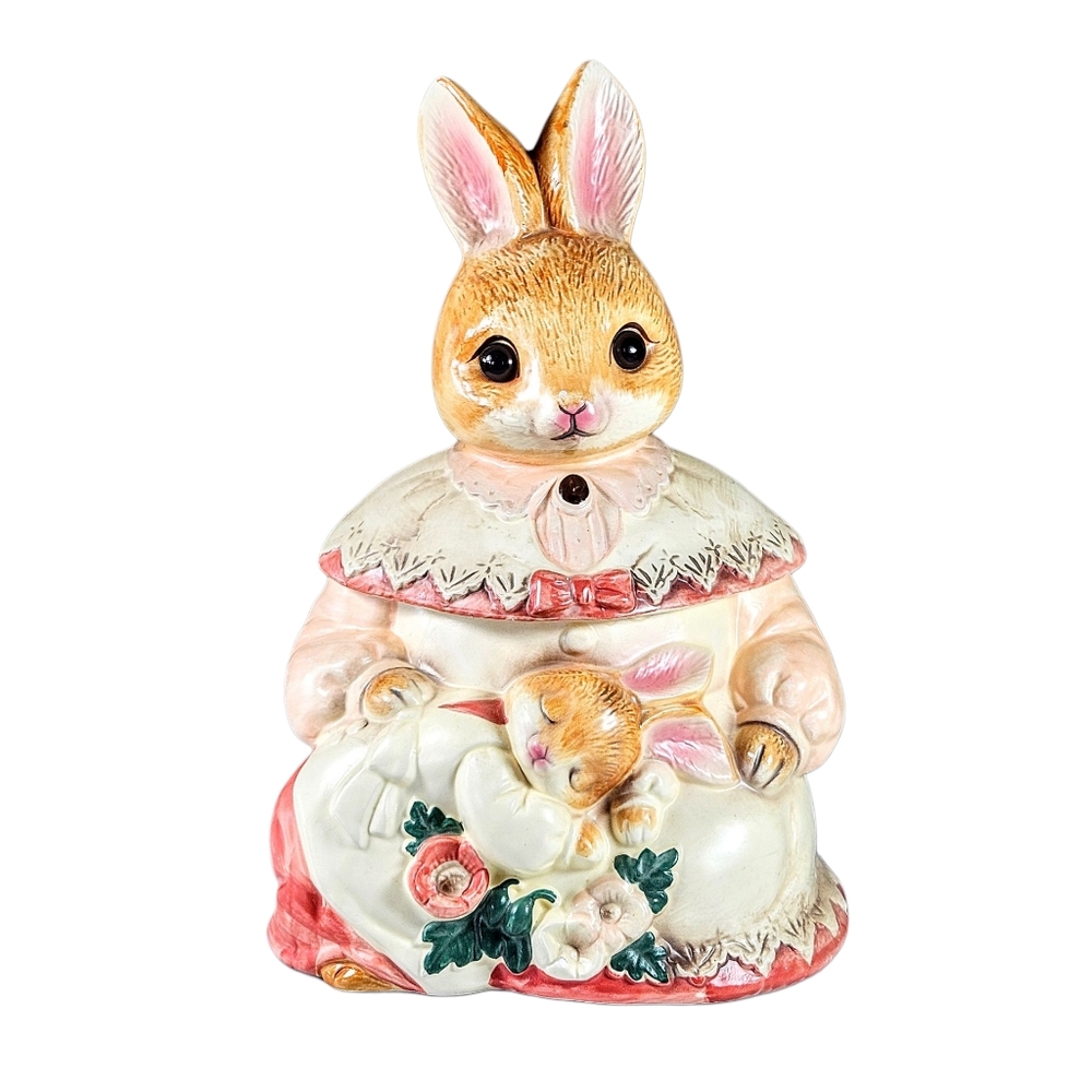 Vintage Rabbit Ceramic Cookie Jar Glass Eyes Mervyn’s Made In Japan 1980 Bunny